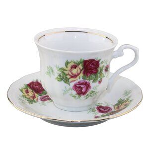 Crystal Clear English Rose Porcelain Cup & Saucer Made in Poland